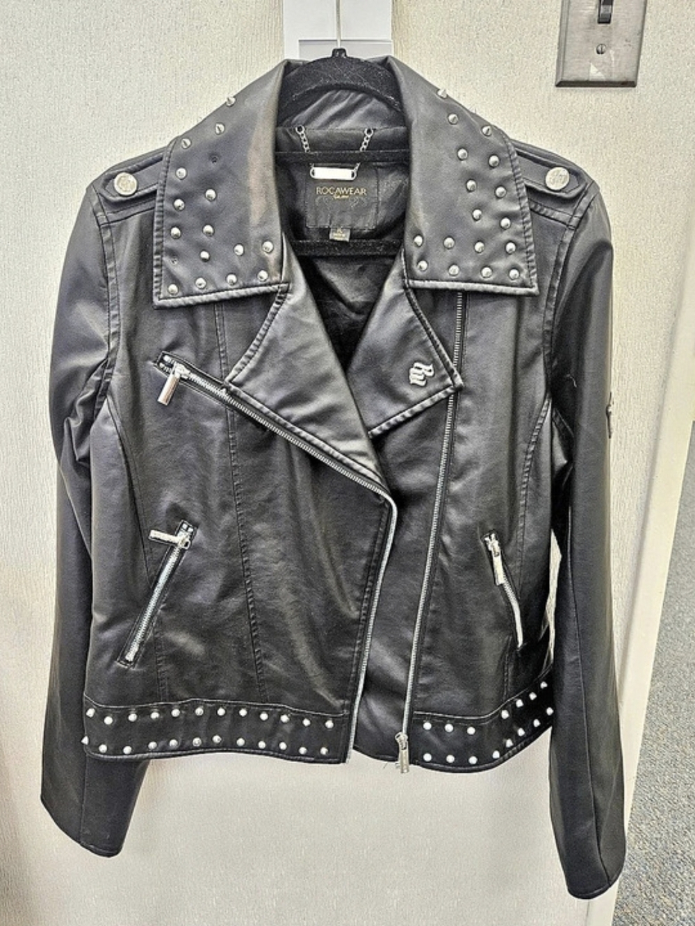 Rocawear Studded Faux Leather Moto Jacket Black XL